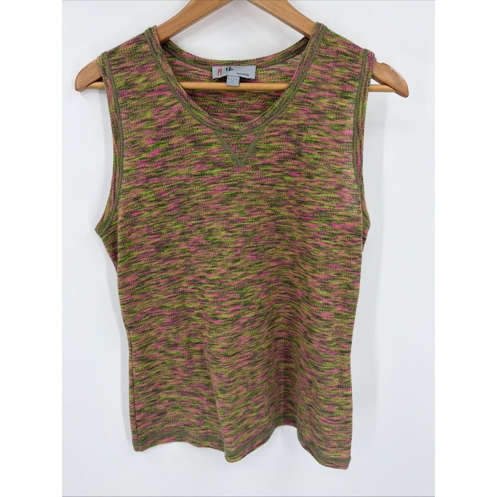 MISSONI Space Dyed Sleeveless Sz 12 Sleeveless Pullover Tank Pink Green Italy